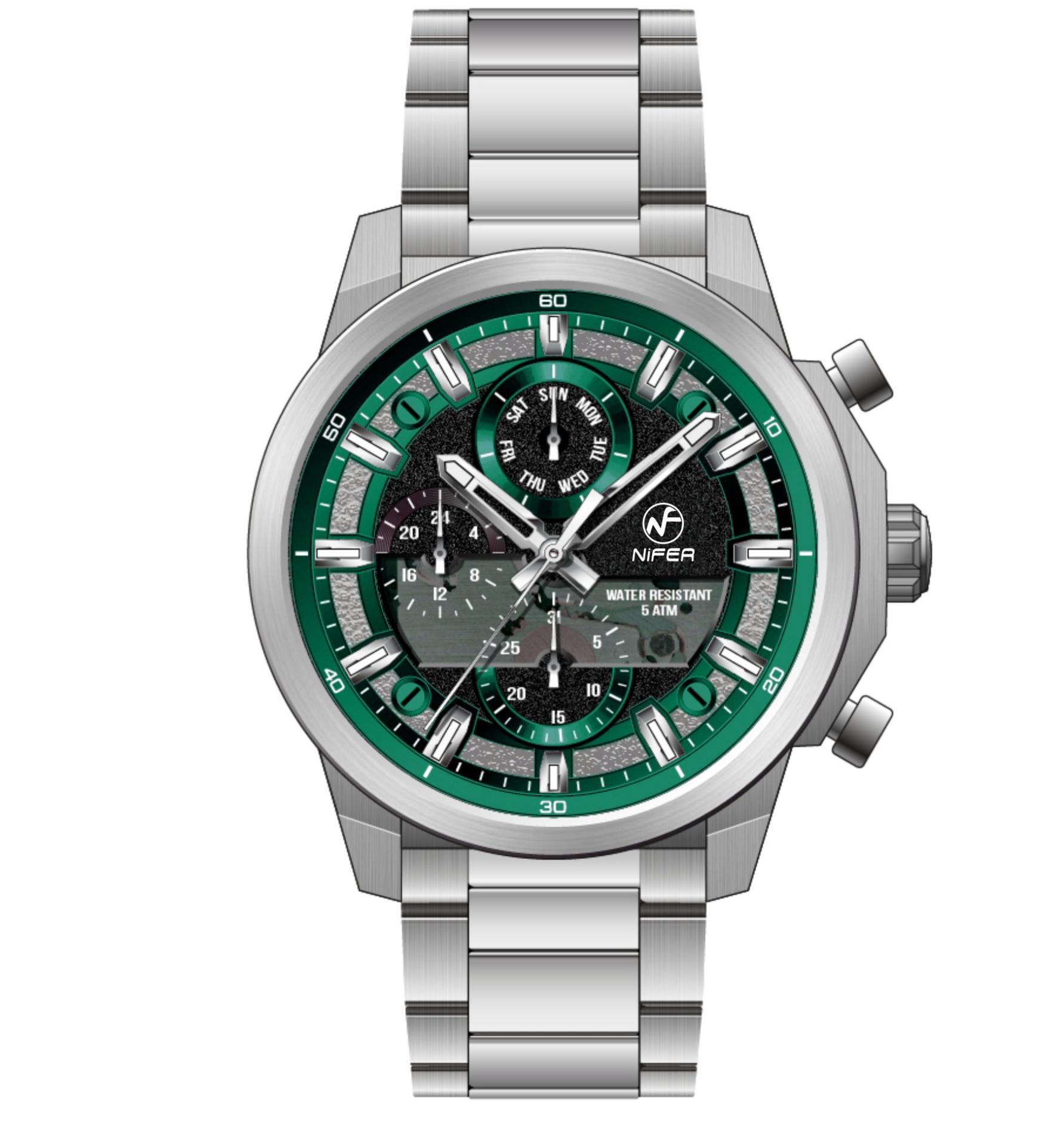 Nifer Multifunktions-Chronograph, Quarz-Armbanduhr, Edelstahl, Sportarmbanduhr für Herren 3