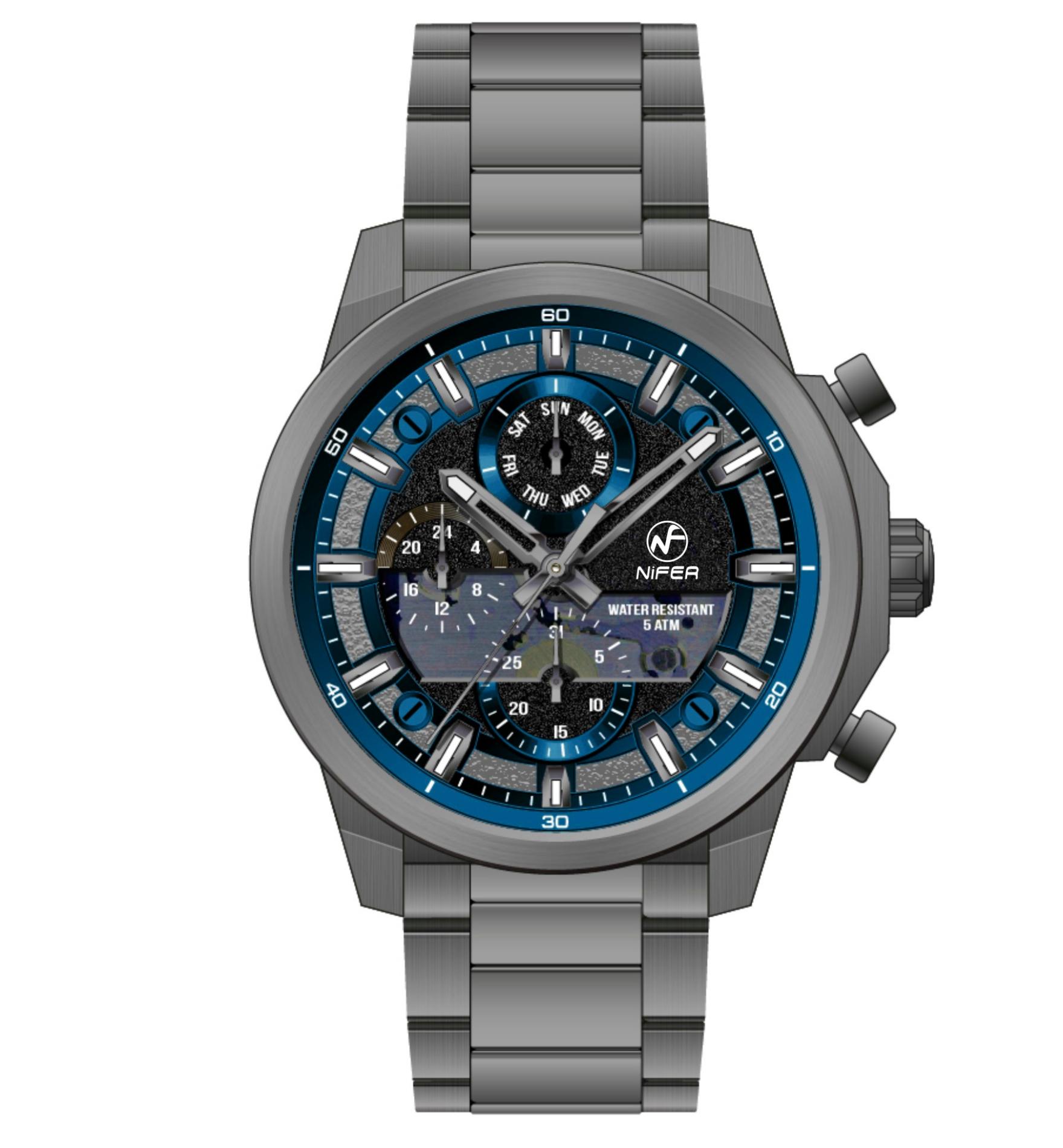 Nifer Multifunktions-Chronograph, Quarz-Armbanduhr, Edelstahl, Sportarmbanduhr für Herren 4