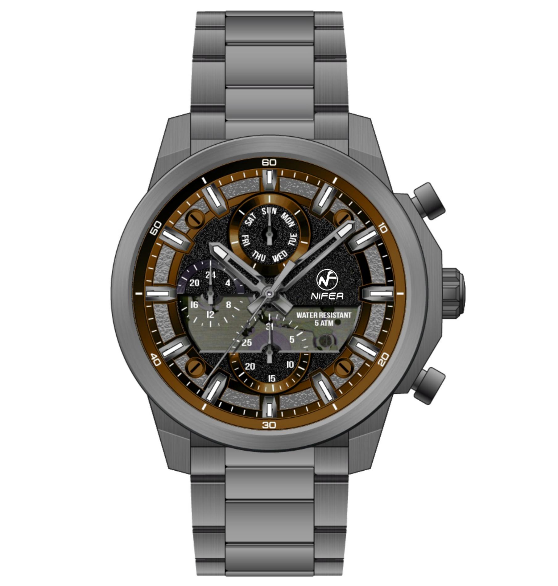 Nifer Multifunktions-Chronograph, Quarz-Armbanduhr, Edelstahl, Sportarmbanduhr für Herren 5