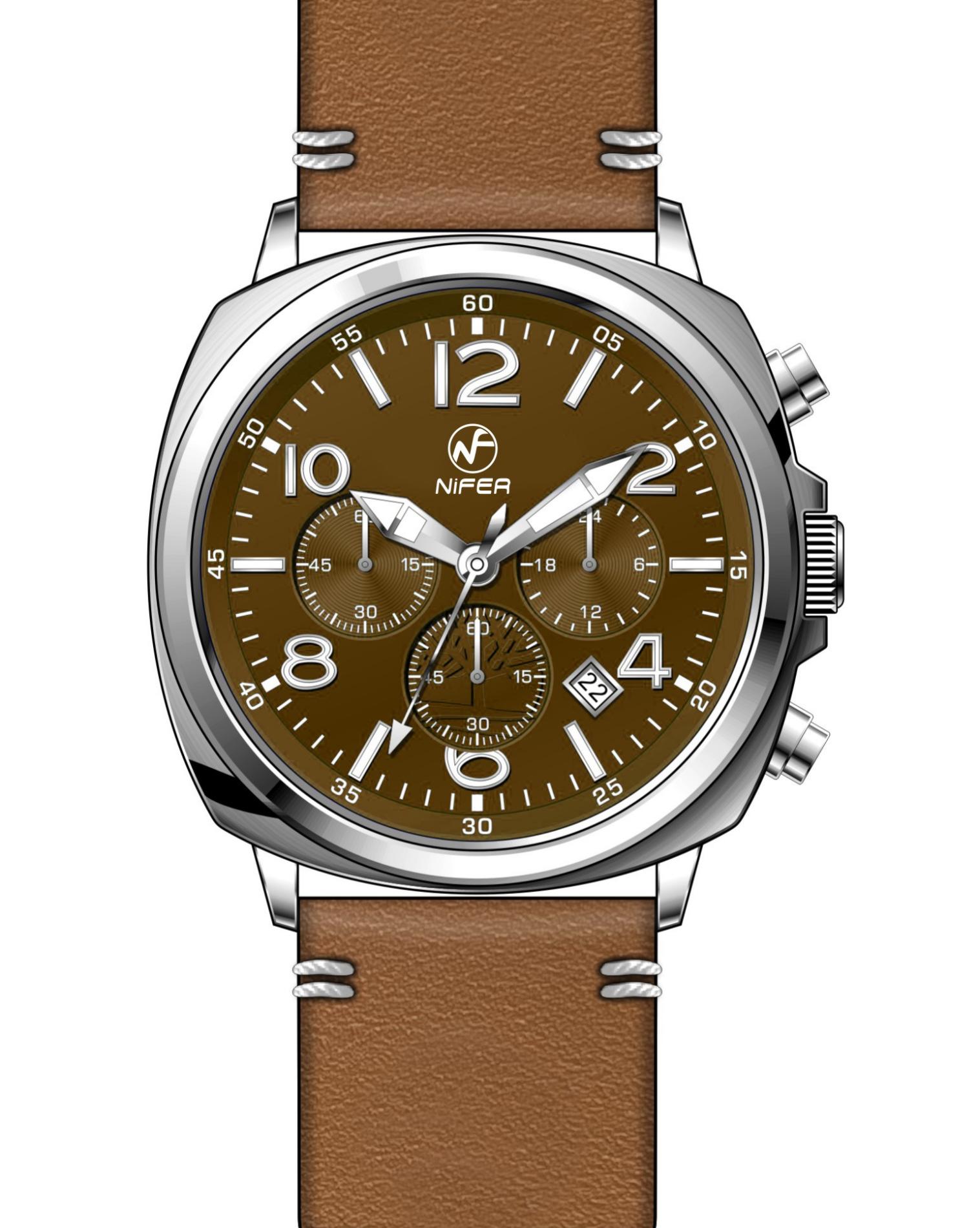 Nifer Chronograph Quarzuhr 44mm Lederarmbanduhr 1