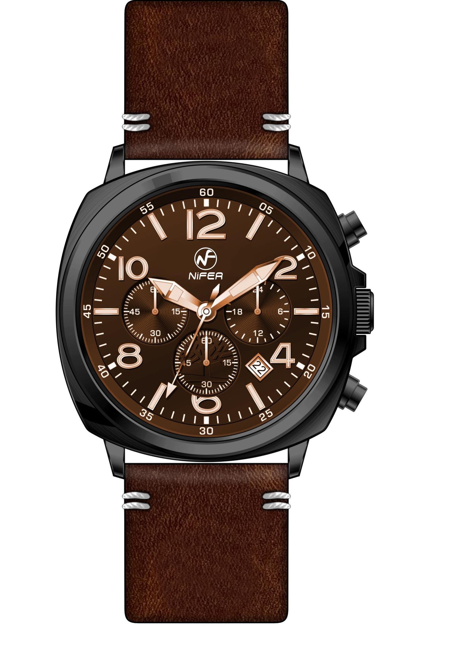 Nifer Chronograph Quarzuhr 44mm Lederarmbanduhr 3
