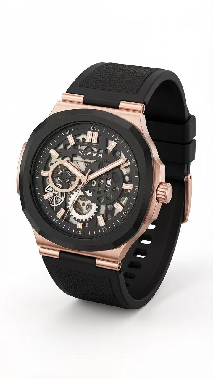 Nifer Skelett-Quarzuhr | Luxuriöse, skelettierte Sportarmbanduhr mit optionalem Kautschuk- und Metallarmband 3