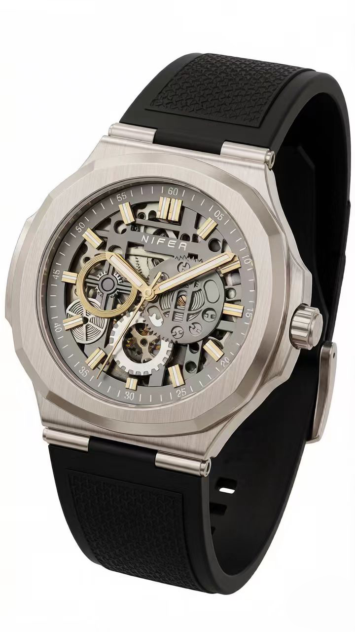 Nifer Skelett-Quarzuhr | Luxuriöse, skelettierte Sportarmbanduhr mit optionalem Kautschuk- und Metallarmband 4