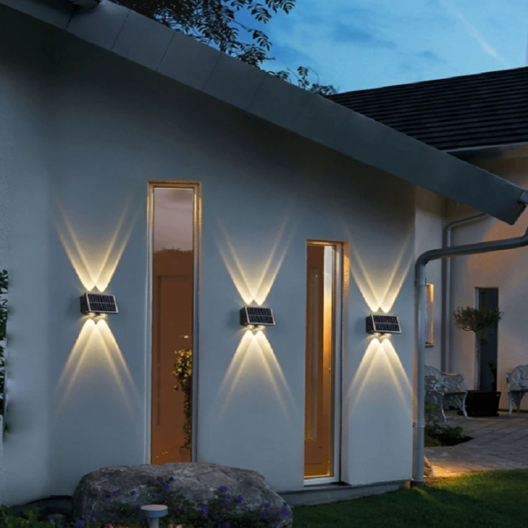 Top And Bottom Glow Design High Power solar Convex lens wall lamp High Brightness Outdoor Garden Solar LED Wall Lamps 1