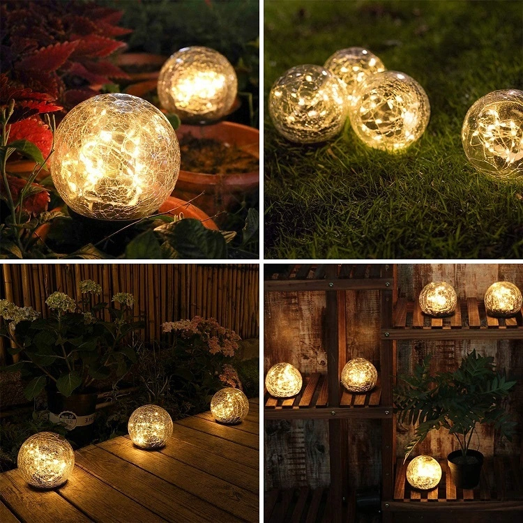 Desain anyar pekarangan solar IP65 tahan air lampu dipasang ing lemah LED lampu bola kaca retak kanggo taman ruangan 1
