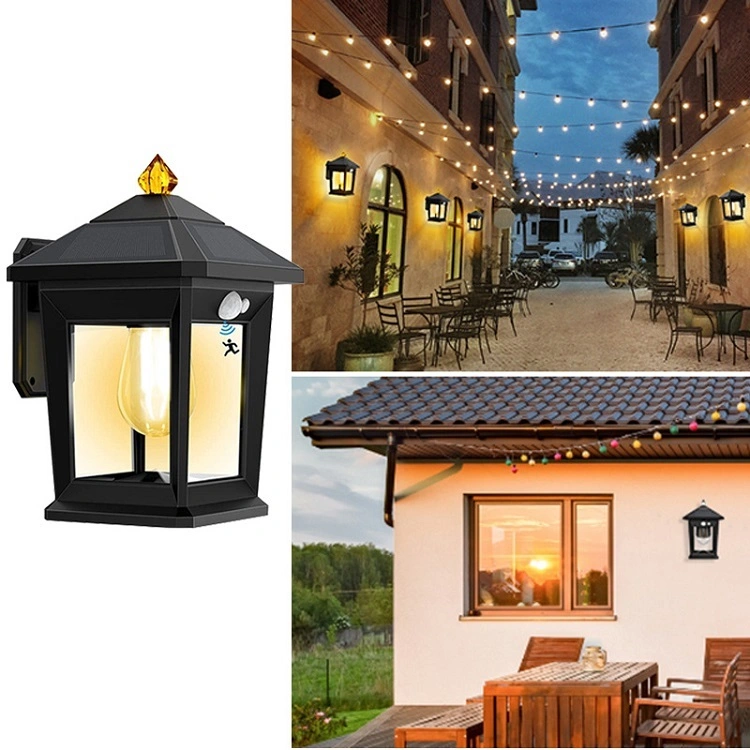Grosir Solar motion sensor lampu dekoratif lampu ngarep Outdoor IP65 solar courtyard lampu taman retro solar lampu tembok 1