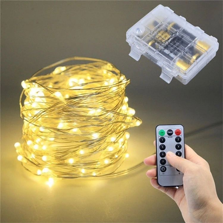 Lampu Peri Putih Hangat String 10M 8 Mode Lampu Kawat Tembaga dengan Remote Timer Baterai String Lampu 1
