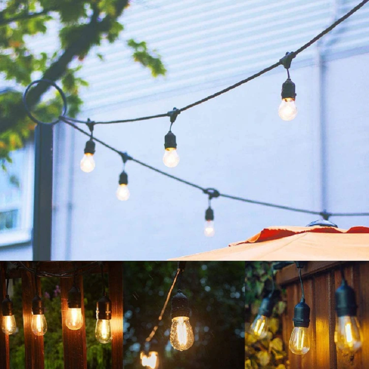 Solar Patio light string Holiday Garden Wedding Decor Outdoor S14 Edison Bulb festoon string 48ft LED Cafe String light 1