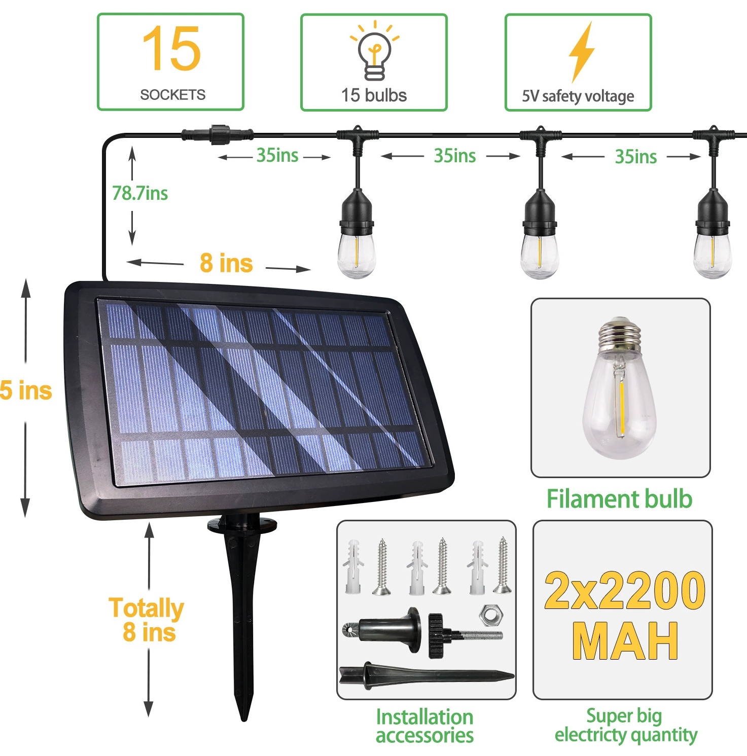 Smart warm white solar outdoor fairy led lamp S14 other holiday lighting decoration led light s14 solar patio string lig 15