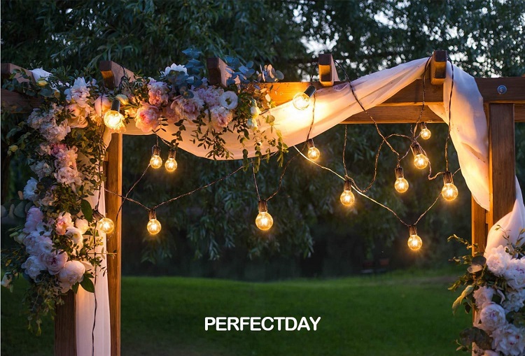 25FT G40 ไฟสตริงพลังงานแสงอาทิตย์กลางแจ้งกันน้ำ led พวงมาลัยไฟคริสต์มาสอบอุ่นสีขาว g40 เส้นใยไฟสตริงพลังงานแสงอาทิตย์ 2