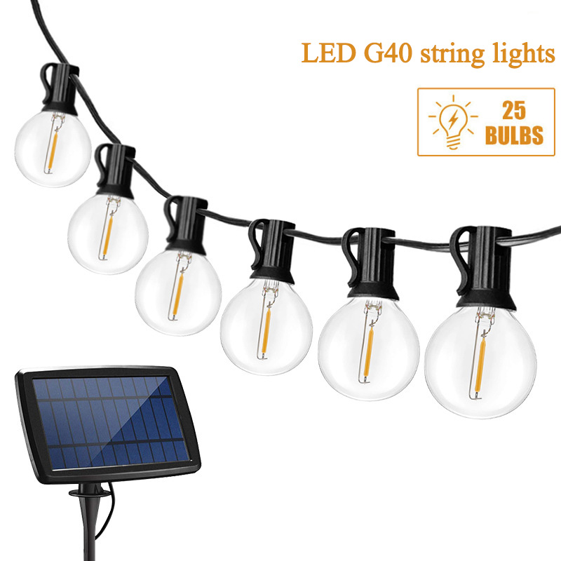 25FT G40 ไฟสตริงพลังงานแสงอาทิตย์กลางแจ้งกันน้ำ led พวงมาลัยไฟคริสต์มาสอบอุ่นสีขาว g40 เส้นใยไฟสตริงพลังงานแสงอาทิตย์ 5