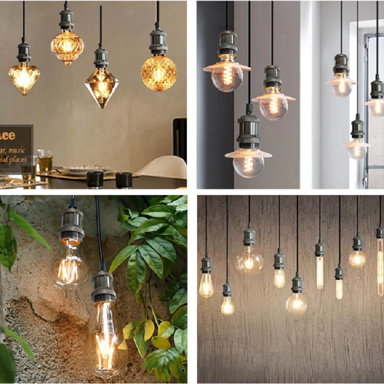 Bază de bec cu șurub modern E27 Suport lampă Edison vintage 110V Lumini suspendate din aluminiu cupru 1