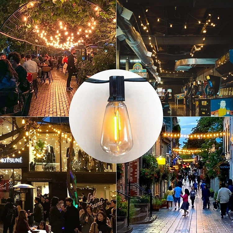 Luar Ruangan Tahan Air Solar ST38 String Lampu 1W Filamen Bohlam Liburan Festooning String Lampu Teras LED Pesta Luar Ruangan 1