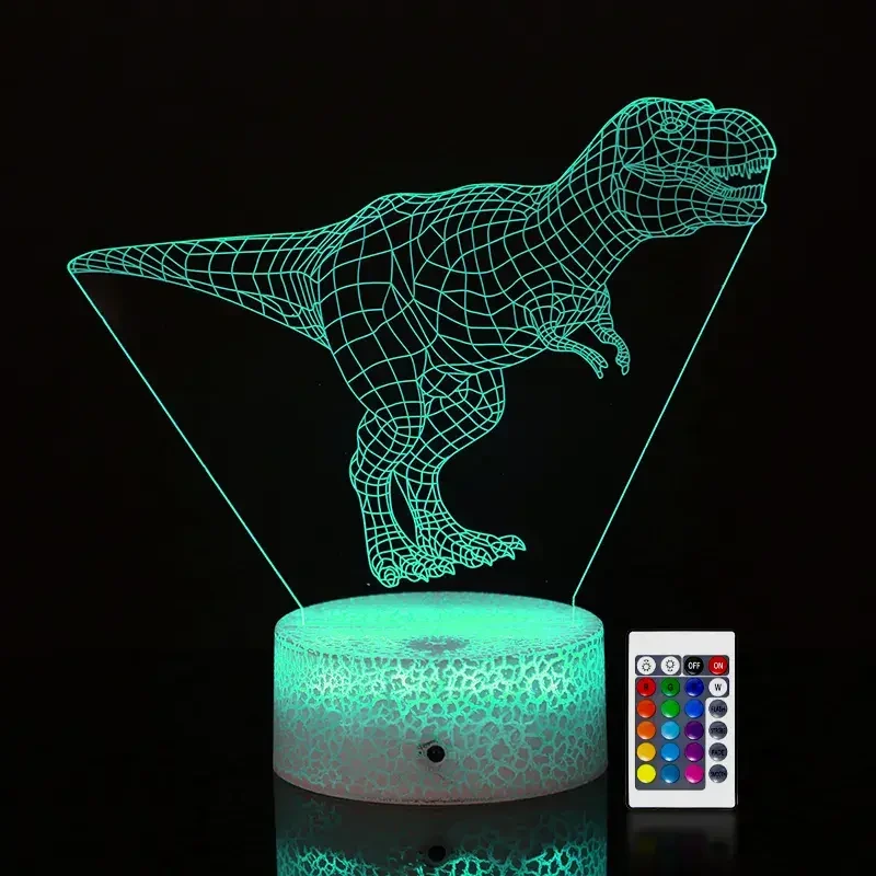 Baru Warna-warni 3D Dinosaurus Malam Lampu DC5V Mobil Ambient Lampu Meja Akrilik Anak-anak Lampu Malam 1