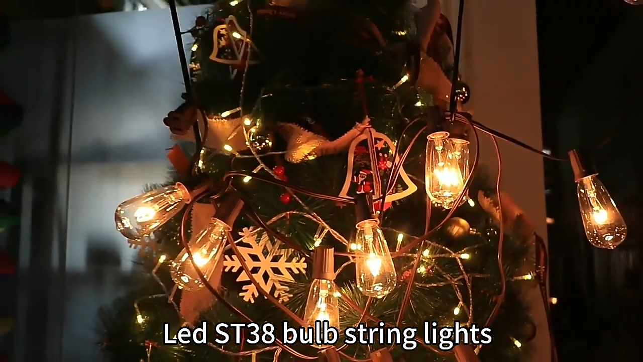 新デザインレトロ E12 クリアプラスチックヴィンテージ ST38 電球ストリングライト 2200 18K ウォームホワイト花輪 led 電球花飾りライト 1