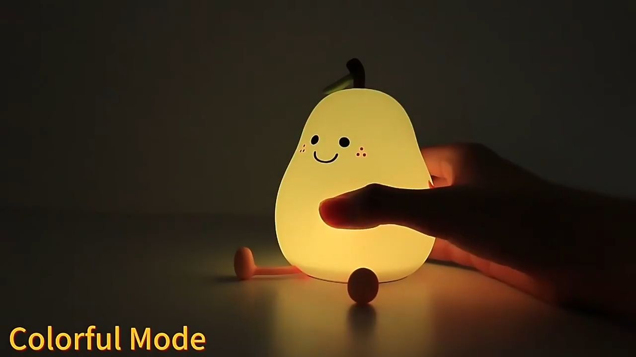 USB Rechargeable LED Pear Fruit Night Light 7 Colors Dimming Touch Silicone Table Lamp Cartoon Cute Bedroom Decor 1