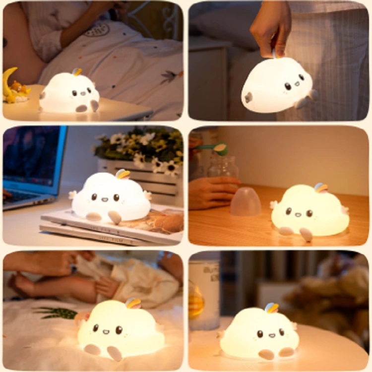 Pemasok Cina lampu samping tempat tidur LED penyadapan malam mengisi lampu malam silikon awan kecil dengan remote control 1