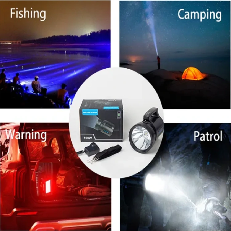 ポータブル LED 充電式スポットライト ハンドヘルド ソーラー サーチライト 長距離照明 防水 非常用懐中電灯 1