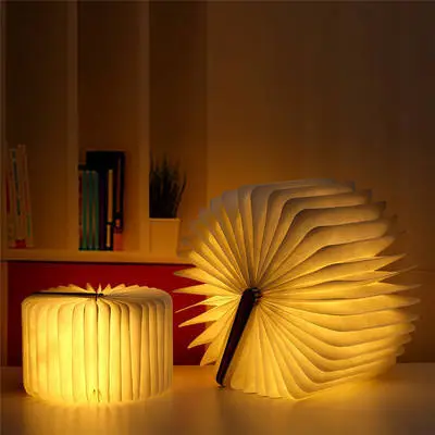 Custom Portable Led Book Lamp Folding Book Lamp Reading Book Shaped Light with USB Rechargeable Wooden Cover night lamp 1