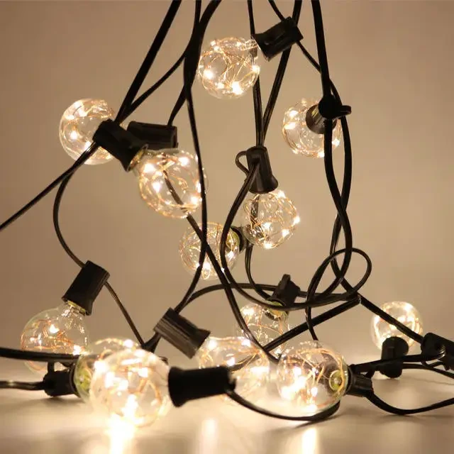 Plastik Perumahan karangan bunga Kawat Tembaga bola string lampu Halaman Belakang G40 memperhiasi string Patio Solar G40 Light string 1