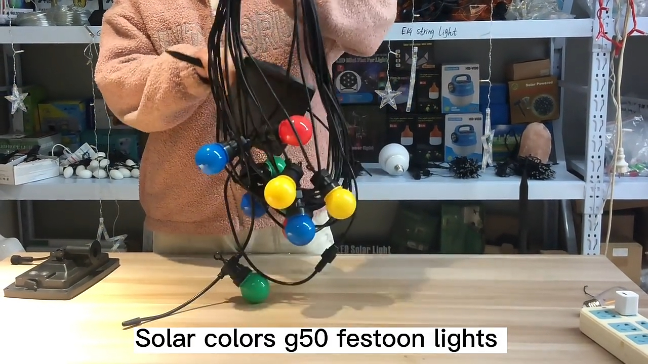 Snur de lumină solară G50 de joasă tensiune în aer liber 10 m decorațiuni de Crăciun Lămpi solare G50 multicolore cu becuri 1