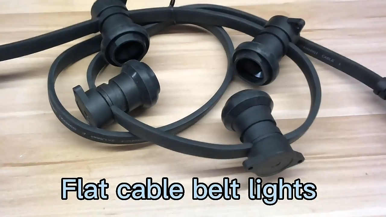 Hot Sale Dekorasi Natal Memperhiasi Lampu Hitam Kabel Kabel B22 E27 Bohlam 24 V Flat Belt LED String Lampu 1