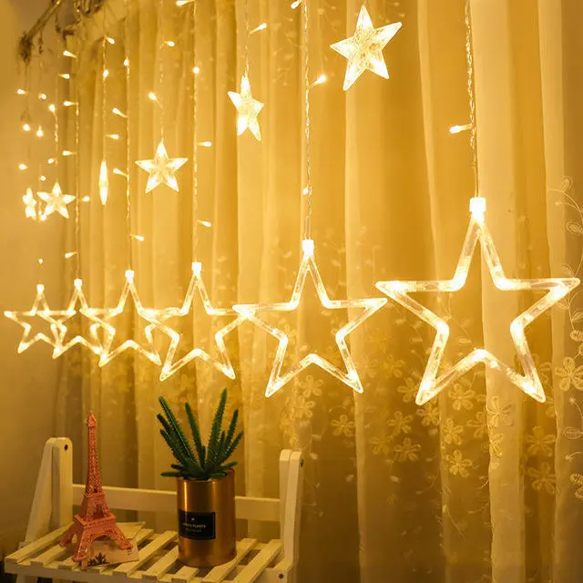 Comerț cu ridicata 3,5 m Cortina solară Icicle Star lampă Crăciun Vacanță în aer liber Bar Decor Telecomandă 8 Funcții Star solar 1