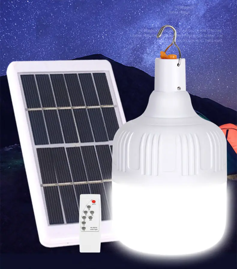 Bec LED portabil alimentat cu energie solară Lampă solară de noapte pentru camping Reglare Telecomandă IP44 Bec solar LED de grădină Bec solar 1