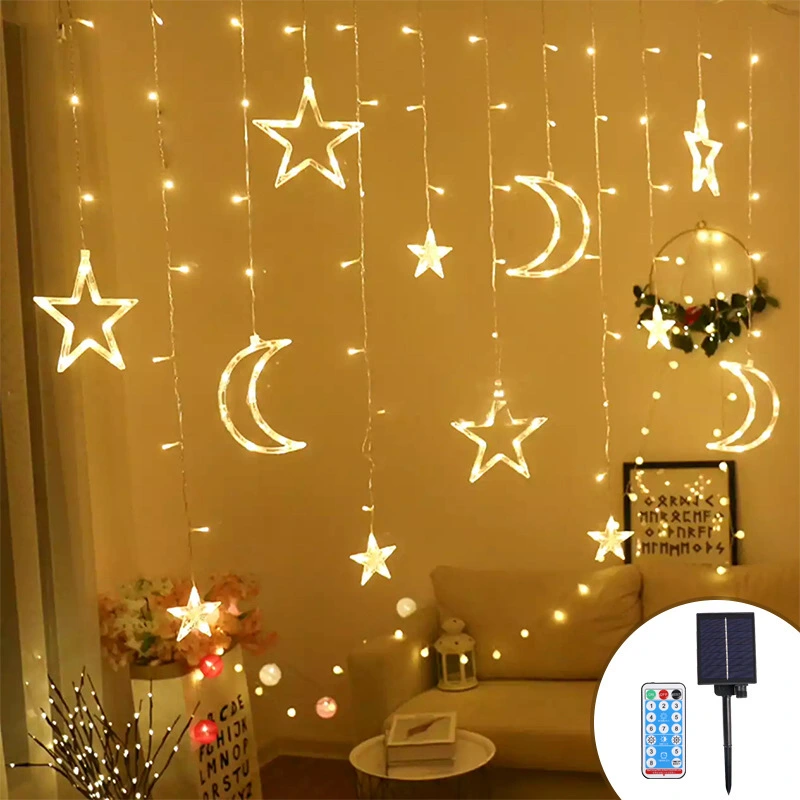 Grosir 3.5 M Solar Tirai Lampu Bintang Es Lampu Liburan Natal Luar Ruangan Bar Dekorasi Remote 8 Fungsi Solar Star 1