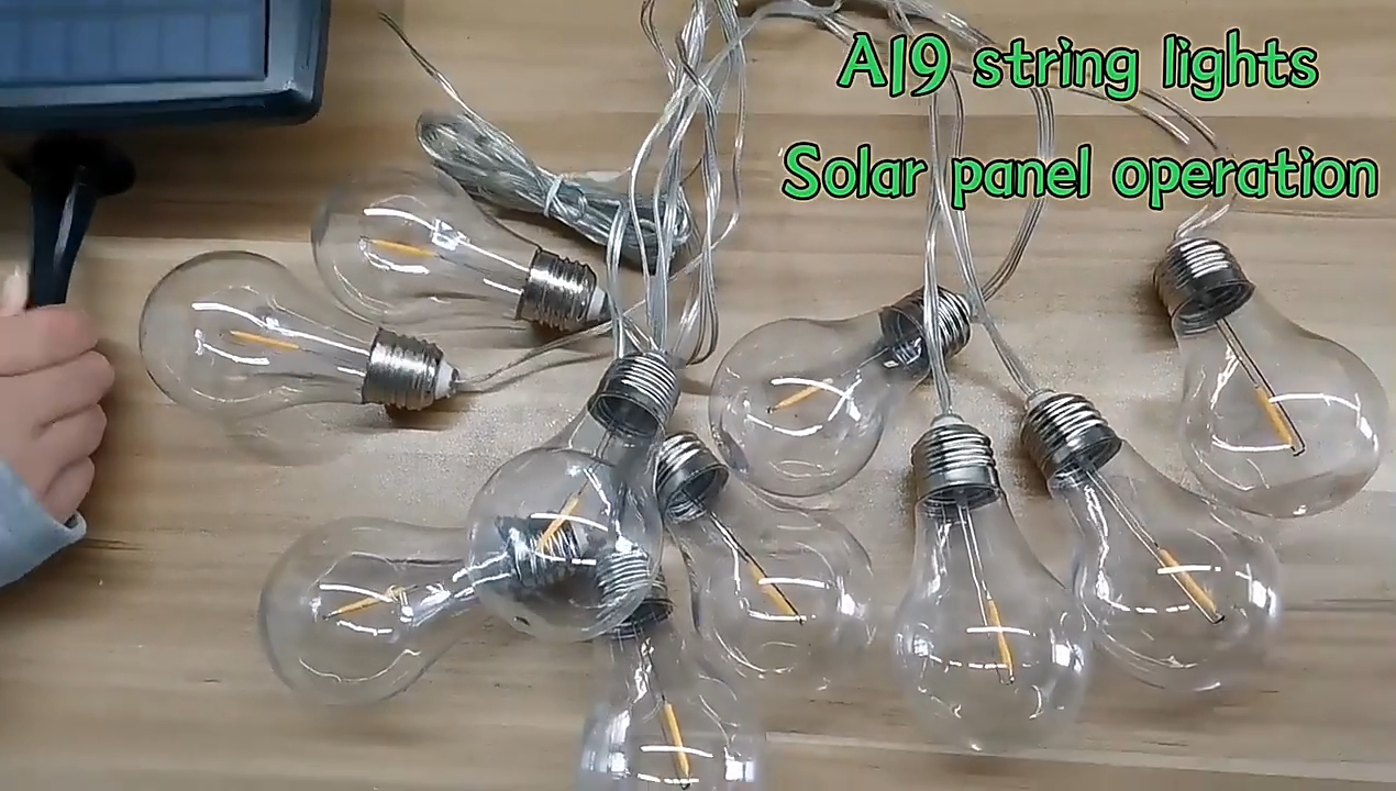 Lucrări solare A19 LED Decoratiuni de Crăciun Lumini festone A19 Lumini solare albe calde, în aer liber, rezistente la apă 1
