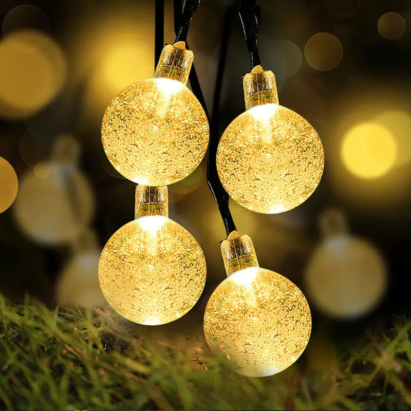 Dekorasi Natal Pencahayaan Warna Putih Hangat Bola Gelembung Surya Lampu Tali LED 30 Bola Kristal LED Peri Natal 1