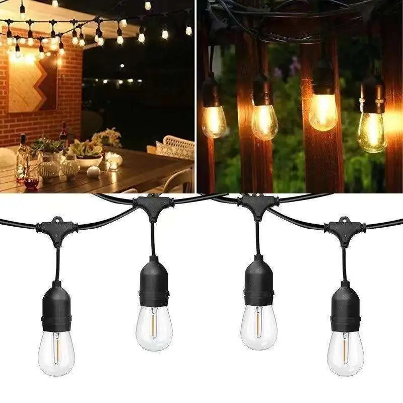 48FT กลางแจ้งกันน้ำ IP44 ตกแต่งคริสต์มาสไฟสตริงพลังงานแสงอาทิตย์กลางแจ้ง Patio Party Fairy Solar S14 LED String Lig 1