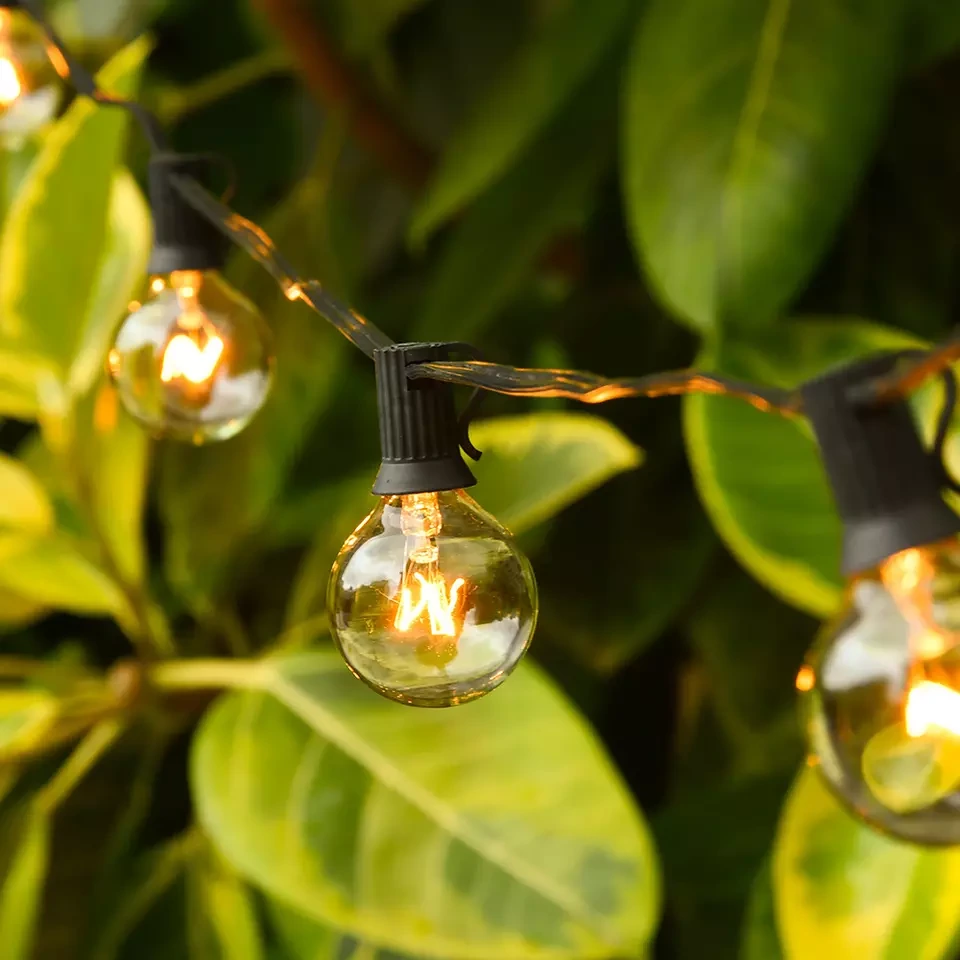 Penjualan panas filamen surya G40 String Light warm white LED garland lampu natal Waterproof IP65 holiday lighting str 1