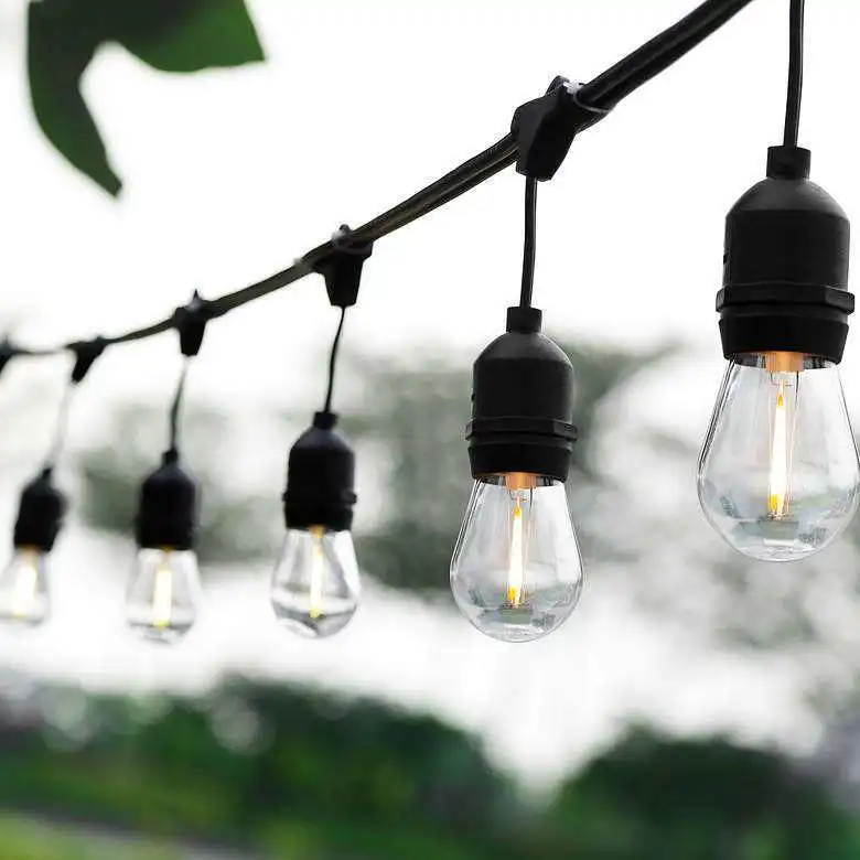 Festival Pesta Dekorasi Natal Lampu Bulat Hitam Kabel E27 Festoon String Lampu Putih Hangat Med Starburst Natal 1