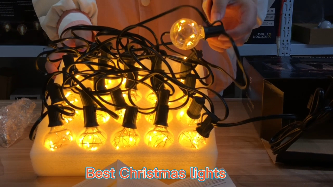 Lucrări de iluminat de vacanță, impermeabile, în aer liber, 25FT, led, lumini de Crăciun cu zâne, led solar g40, fir de cupru, șir de bec li 1
