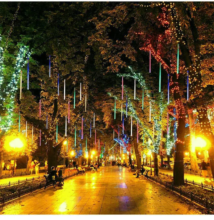 Lumini pentru decorațiuni de Crăciun în aer liber, lampă LED cu meteoriți, cascadă, impermeabilă, 30cm 50cm, 220v, led med starburst, zăpadă 1
