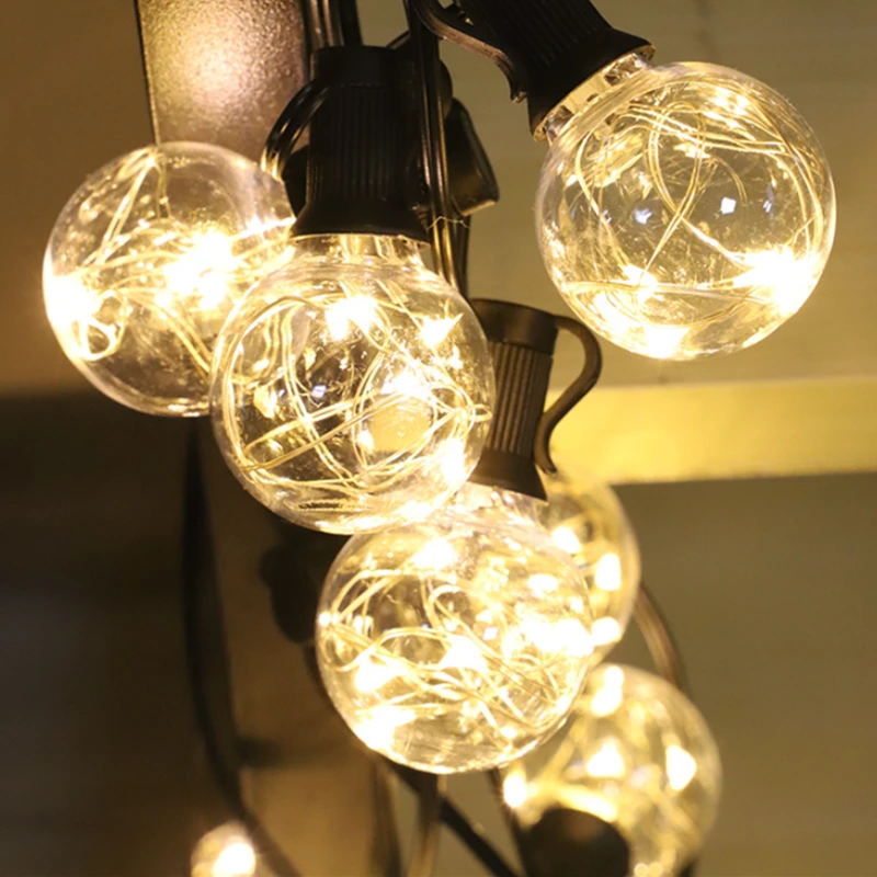 กลางแจ้งกันน้ำแขวนหรี่แสงได้แตกสลาย med starburst string 25 led พลังงานแสงอาทิตย์ g40 ลวดทองแดงหลอดไฟ fairy string lig 1