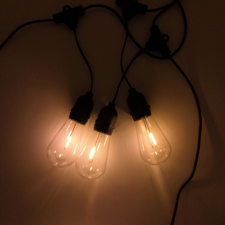 Outdoor hanging patio warm white festoon lights filament bulb 24v outdoor decorative waterproof S14 string light