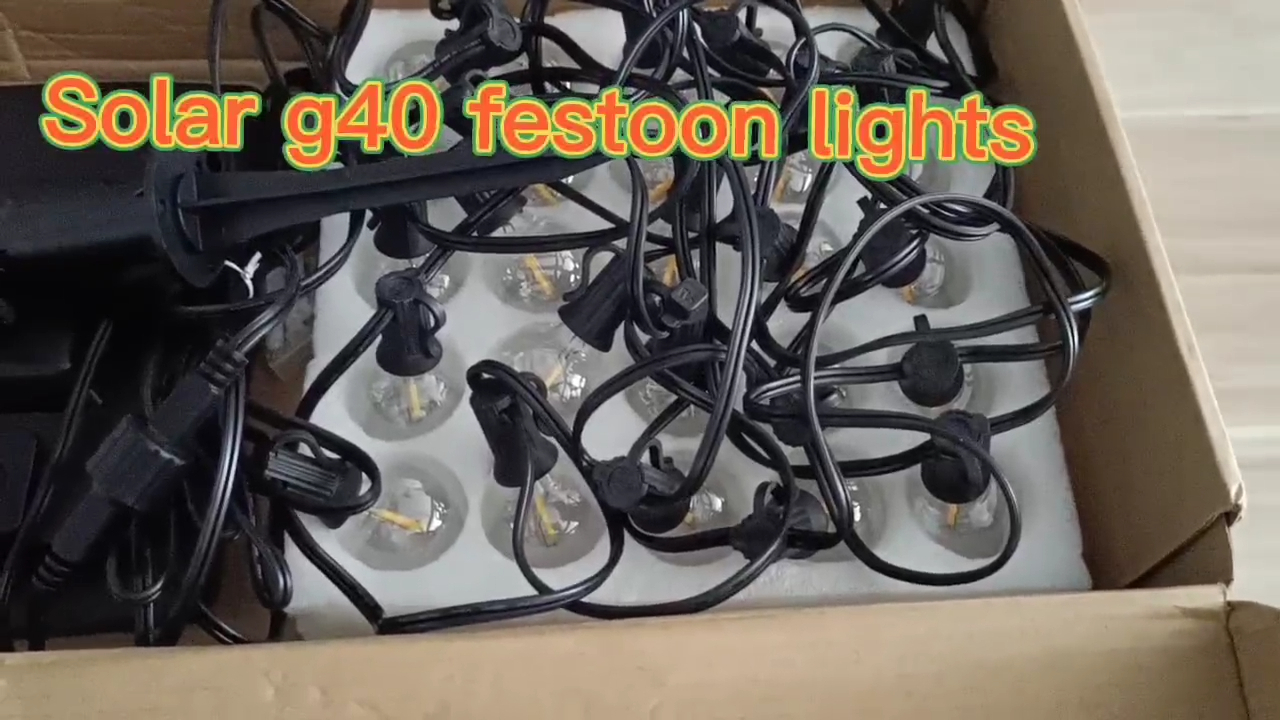 إضاءة العطلات الشمسية G40 مصباح خيوط 25FT طاقة شمسية مقاومة للماء G40 Globe شمسي led أكاليل مصباح g40 في الهواء الطلق strin 1