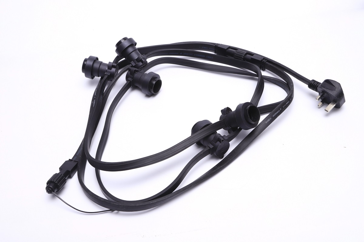 Outdoor waterproof festoon belt lights e27 sockets rubber cable lighting black flat manufacturers | Wenda Deco 4