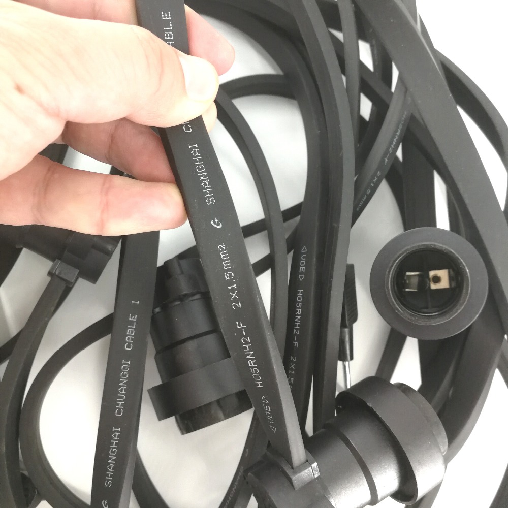 WENDA - Outdoor Party String Lighting E27 Belt Lights B22 Socket Festoon Christmas Garden Wedding Christmas Decoration Rubber Wire 10m Flat cable Belt lights 14