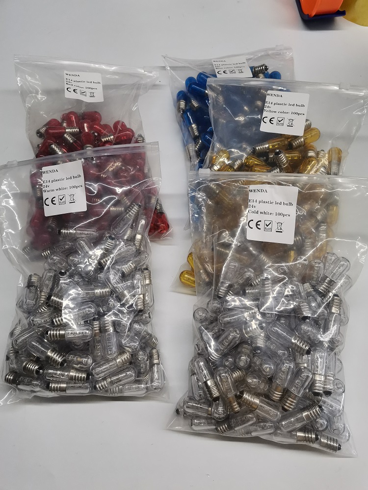 Пластиковая мини-светодиодная лампа E14, теплая, красная, зеленая, синяя, желтая, 14 В, светодиодная лампа E14, 24 В 34