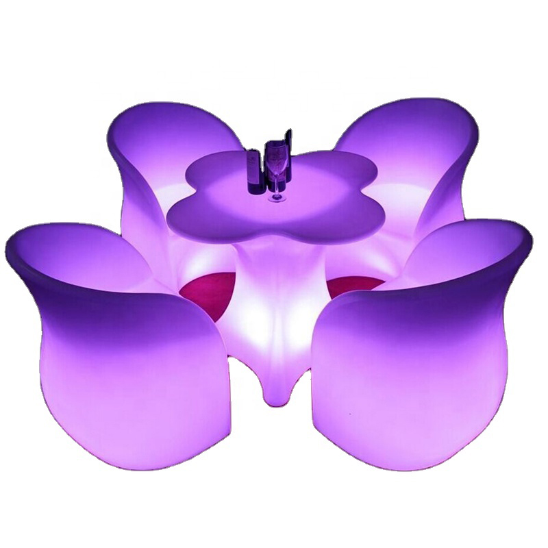 รีโมทคอนโทรลเปลี่ยนสี rgb led เรืองแสงแบตเตอรี่ดำเนินการเก้าอี้บาร์เก้าอี้บาร์ทันสมัยพร้อมโต๊ะแฟนซี 8