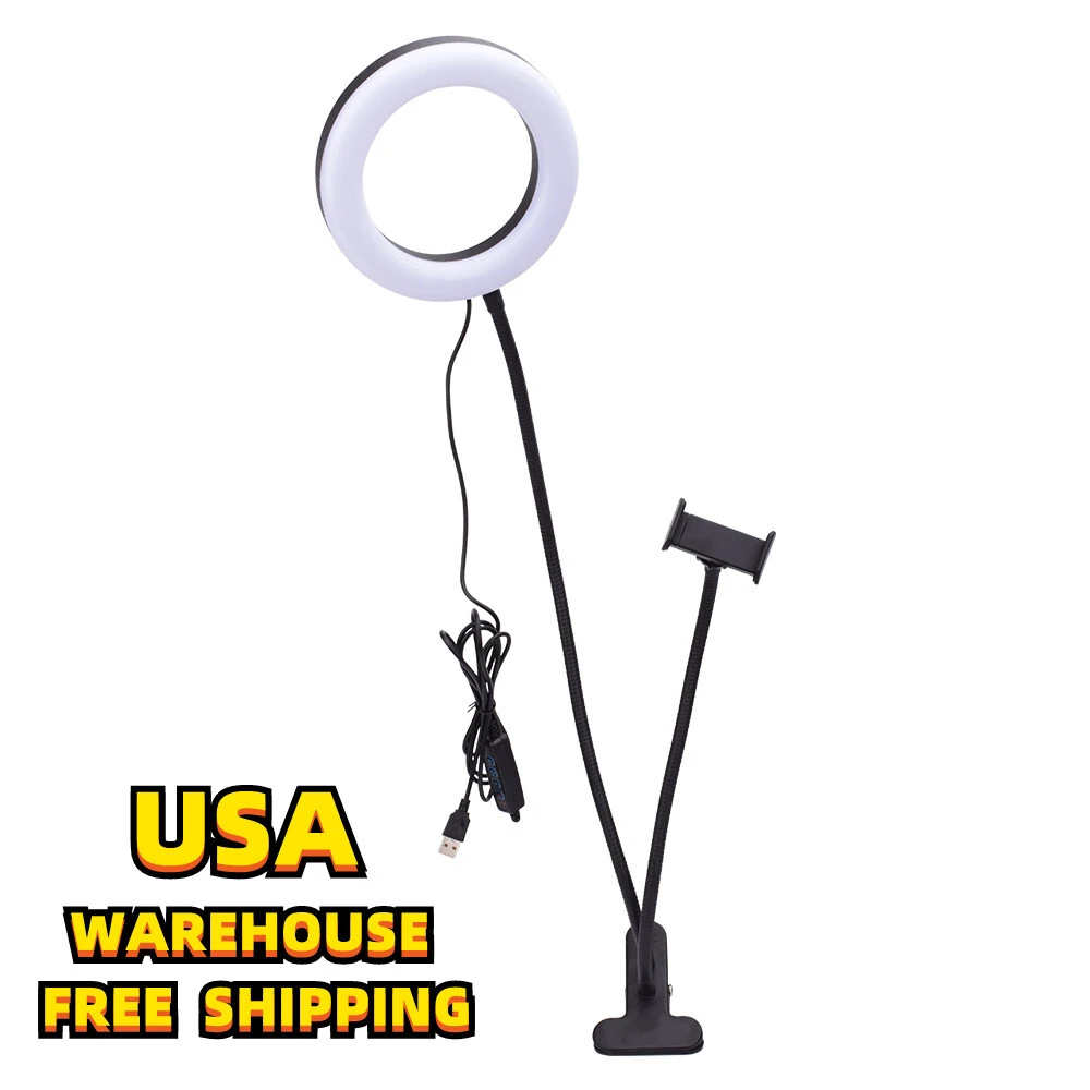 Бесплатная доставка в США Live Fill Light Desktop Clip Light Светодиодная кольцевая лампа с держателем телефона для селфи 1