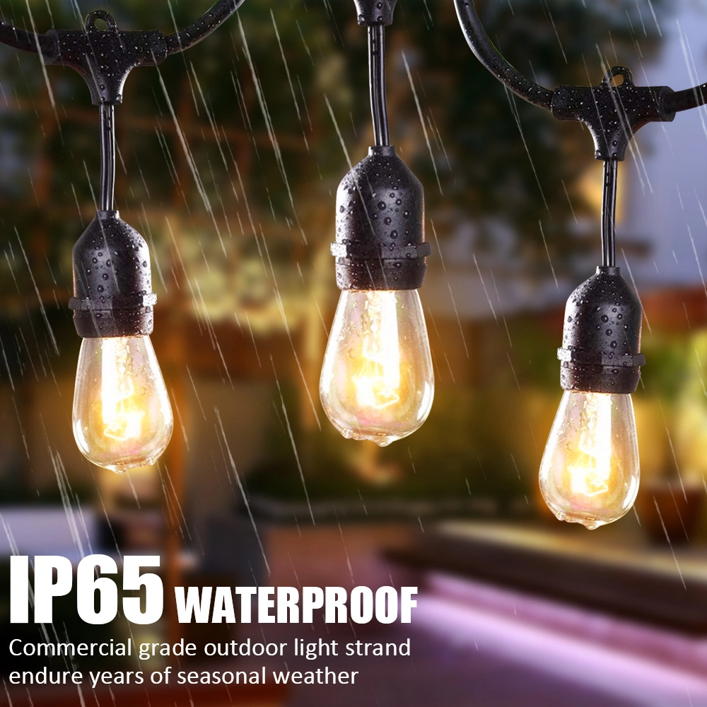 Spedizione gratuita negli Stati Uniti 48 piedi S14 24pcs lampadina luce esterna della stringa della lampada dell'iarda con il cavo nero della lampada 1