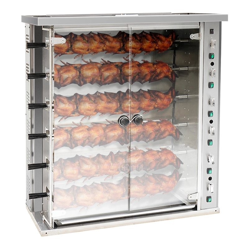 Máquina de aspersión de pollo de gas comercial con 6 escupidos, 24 pollo capacidad (KJ-6) 1