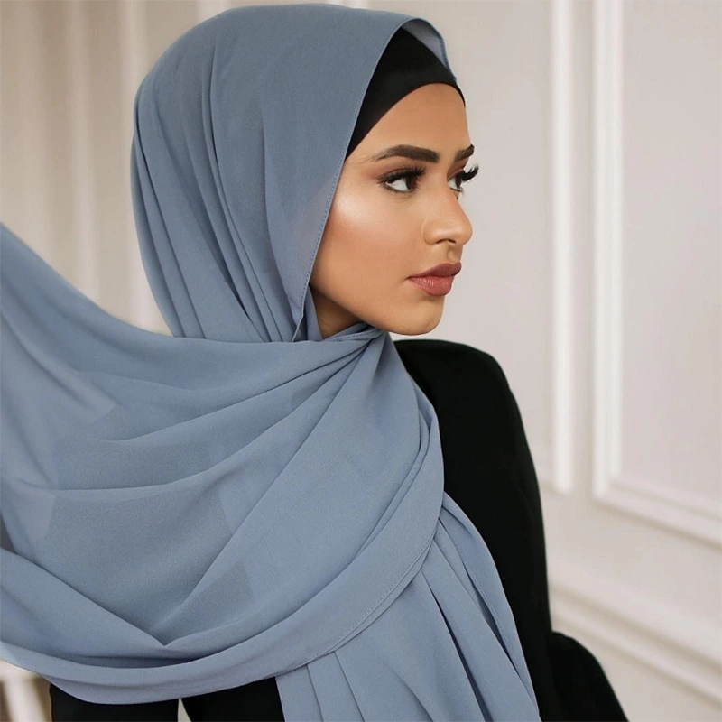 Hijab en mousseline de soie de qualité supérieure, châle musulman, foulard de tête pour femme, Hijab uni en mousseline de soie 1