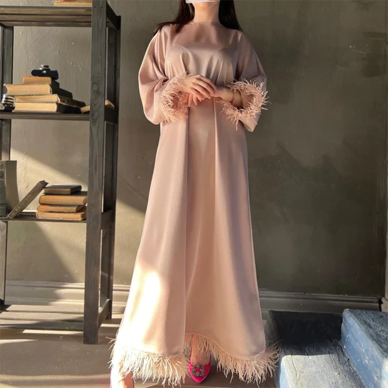 Dubai Modesty Women Abaya Set Top&Bottom Feather Hem Maxi Skirt - Qidian Textile 1