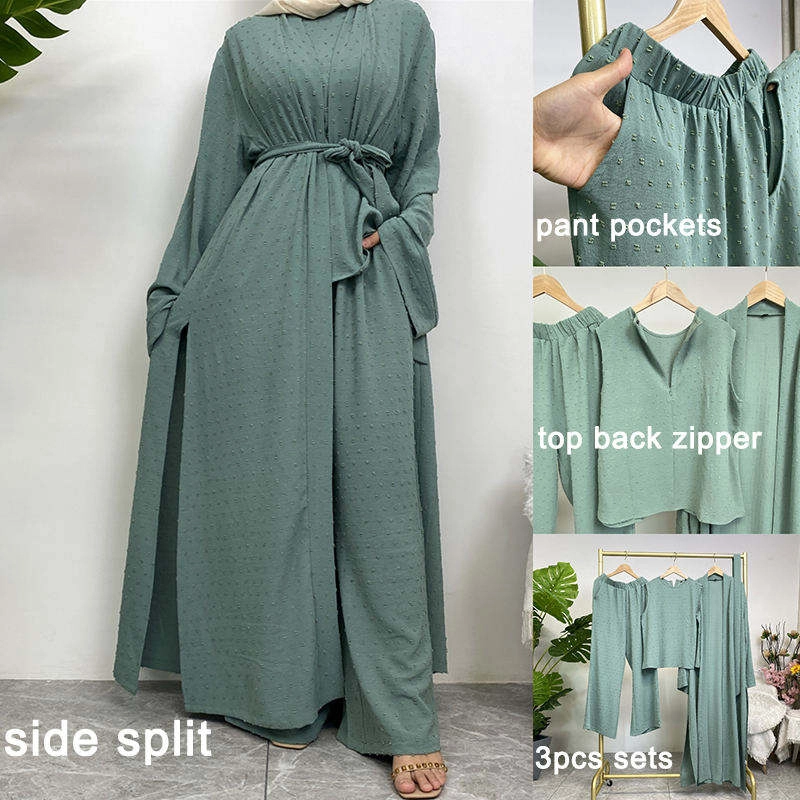 New Arrival Three Piece Women Muslim Open Abaya - Qidian Textile 1