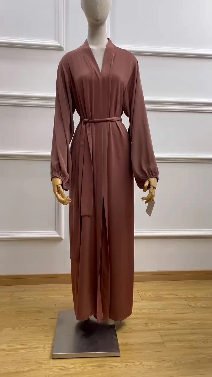 Abaya – Robe longue pour femmes, couleur unie, ouverte sur le devant, avec poches latérales, tenue quotidienne modeste, Eid, offre spéciale, 2024 1